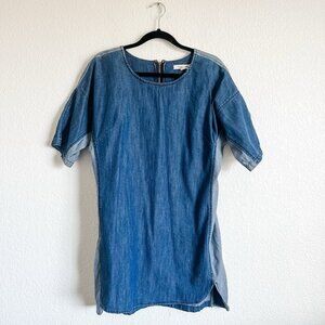 Life In Progress Size S Blue Colorblock Denim Round Neck Dress Normcore
